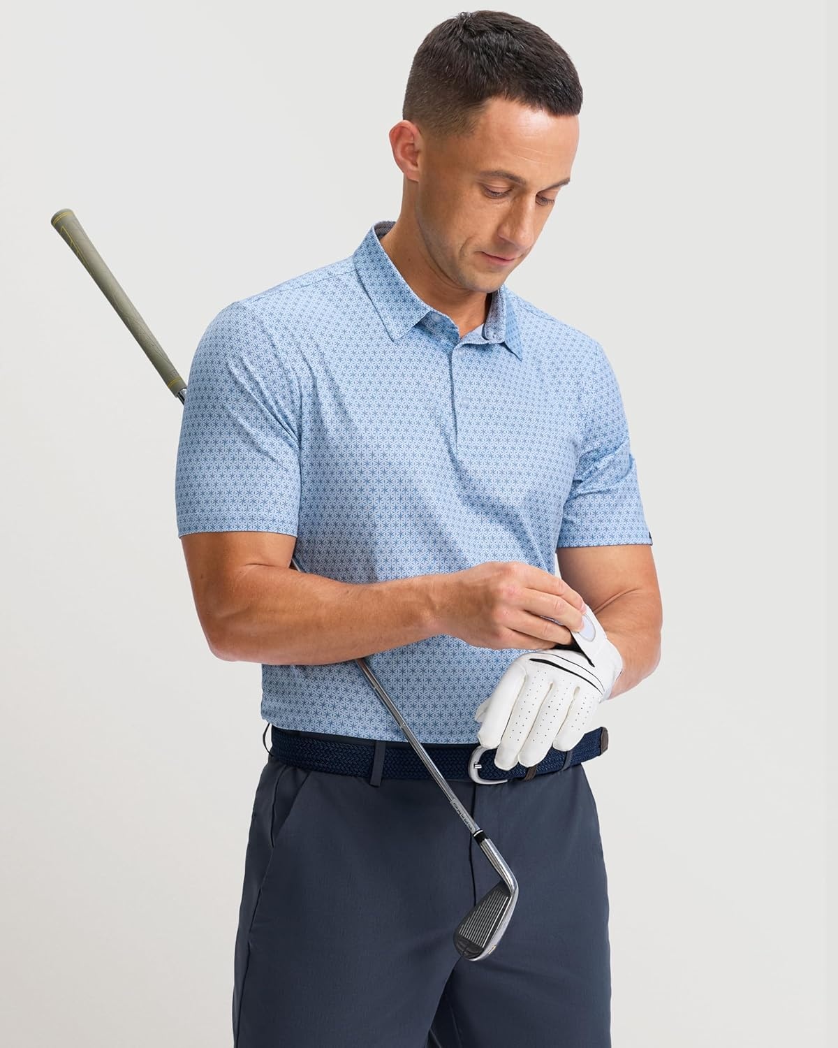 imageMens Golf Shirts Dry Fit Performance Moisture Wicking Breathable Casual Micro Print Short Sleeve PoloBlue Flower