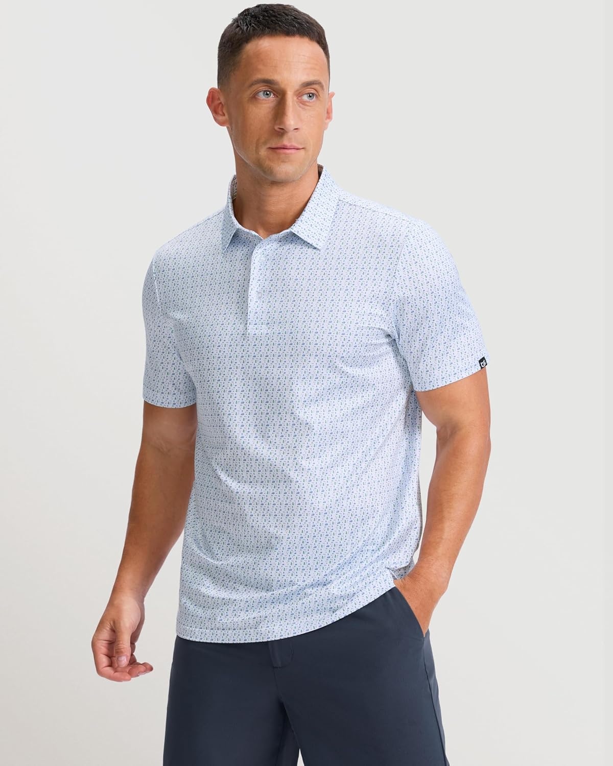 imageMens Golf Shirts Dry Fit Performance Moisture Wicking Breathable Casual Micro Print Short Sleeve PoloGolf Pattern