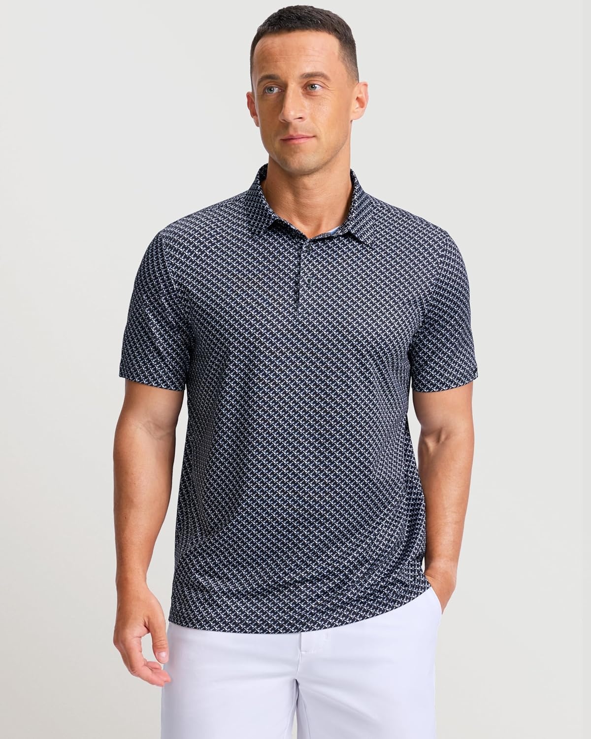 imageMens Golf Shirts Dry Fit Performance Moisture Wicking Breathable Casual Micro Print Short Sleeve PoloMini Rocket