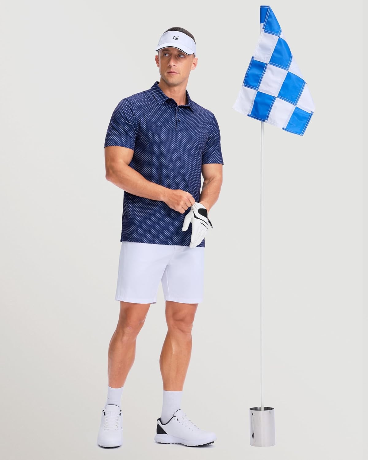 imageMens Golf Shirts Dry Fit Performance Moisture Wicking Breathable Casual Micro Print Short Sleeve PoloNavy Rocket