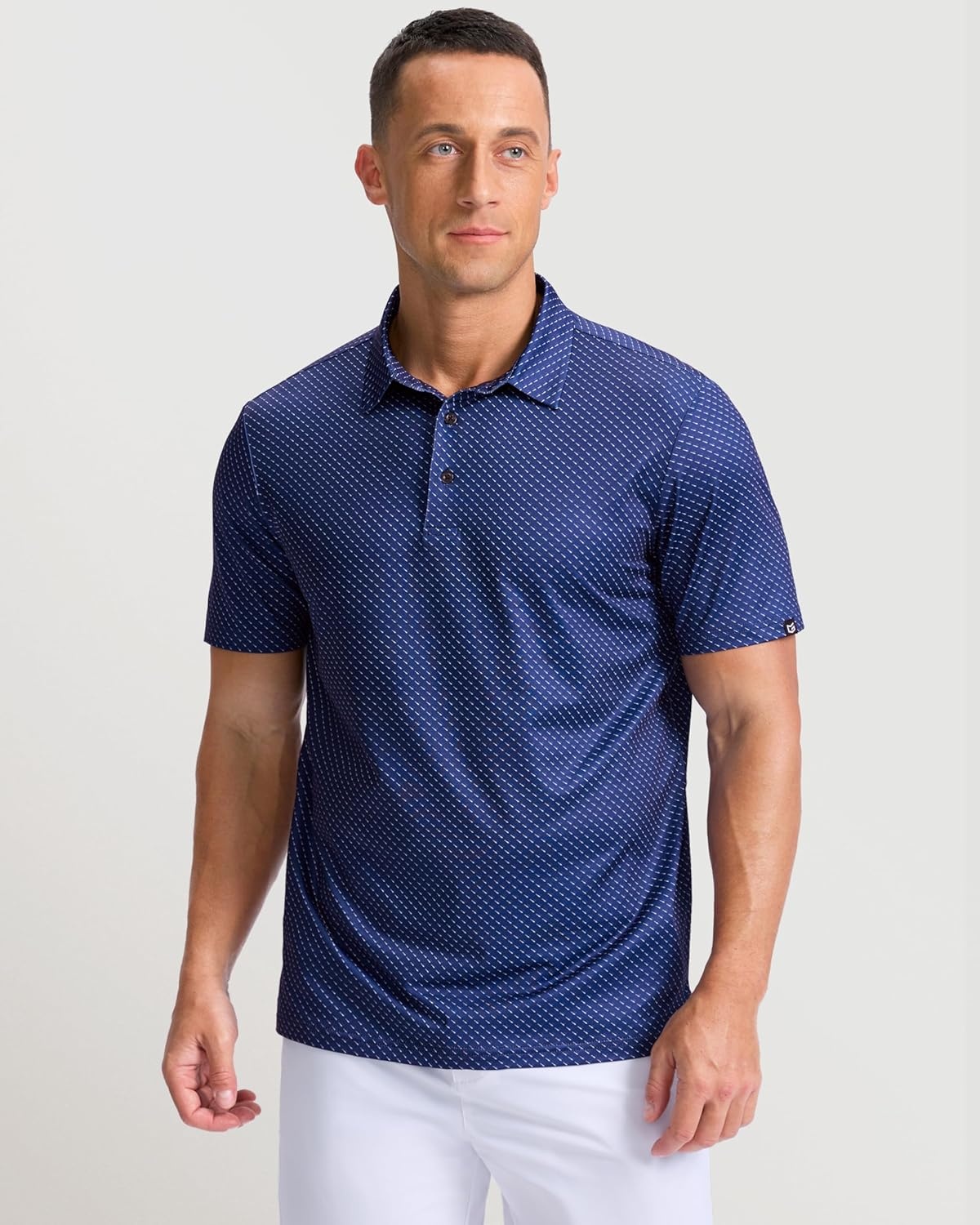 imageMens Golf Shirts Dry Fit Performance Moisture Wicking Breathable Casual Micro Print Short Sleeve PoloNavy Rocket