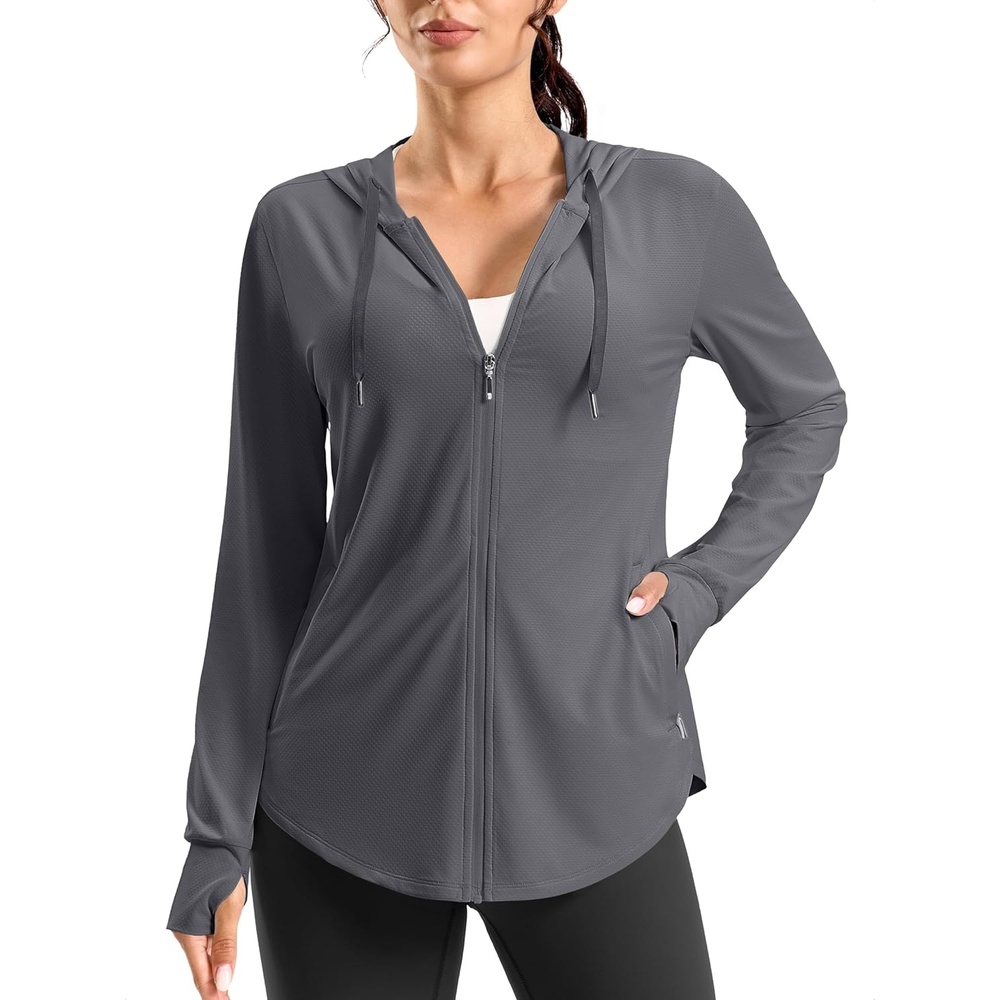 imageG Gradual Womens Sun Protection Jackets Lightweight Zip Up Hoodies 4 Pockets UPF 50 Sun Shirt Hiking Beach Athletic WorkoutDark Grey