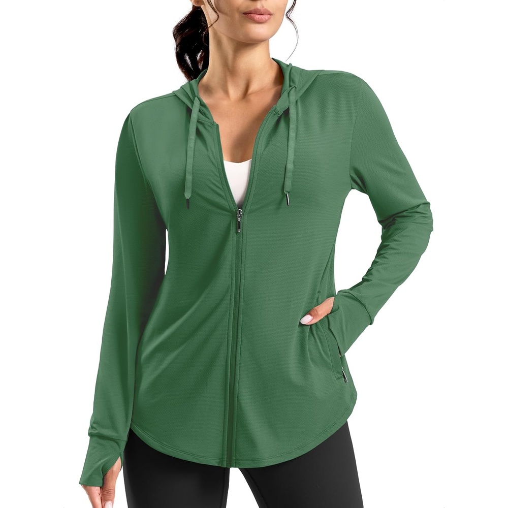 imageG Gradual Womens Sun Protection Jackets Lightweight Zip Up Hoodies 4 Pockets UPF 50 Sun Shirt Hiking Beach Athletic WorkoutGreen