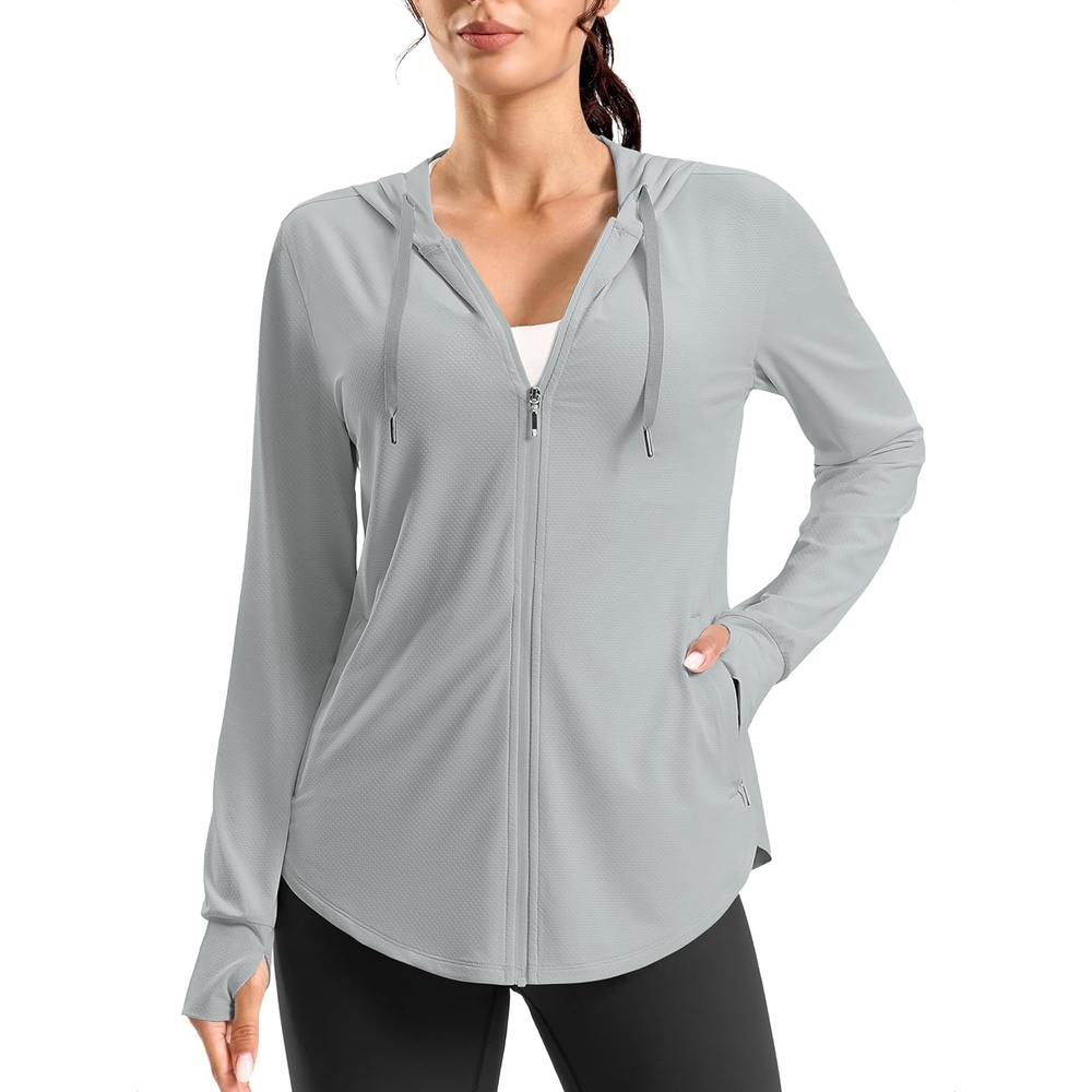 imageG Gradual Womens Sun Protection Jackets Lightweight Zip Up Hoodies 4 Pockets UPF 50 Sun Shirt Hiking Beach Athletic WorkoutLight Grey