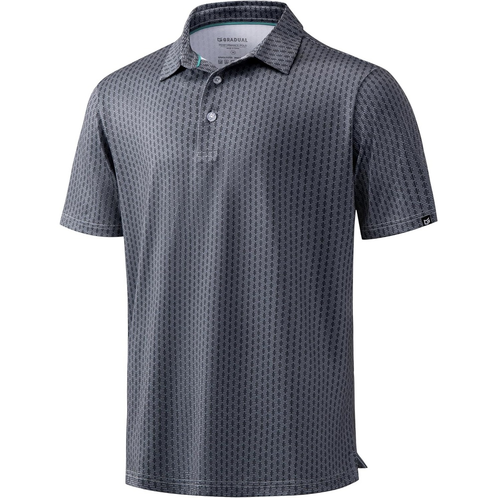 imageMens Golf Shirts Dry Fit Performance Moisture Wicking Breathable Casual Micro Print Short Sleeve PoloDeep Grey Texture