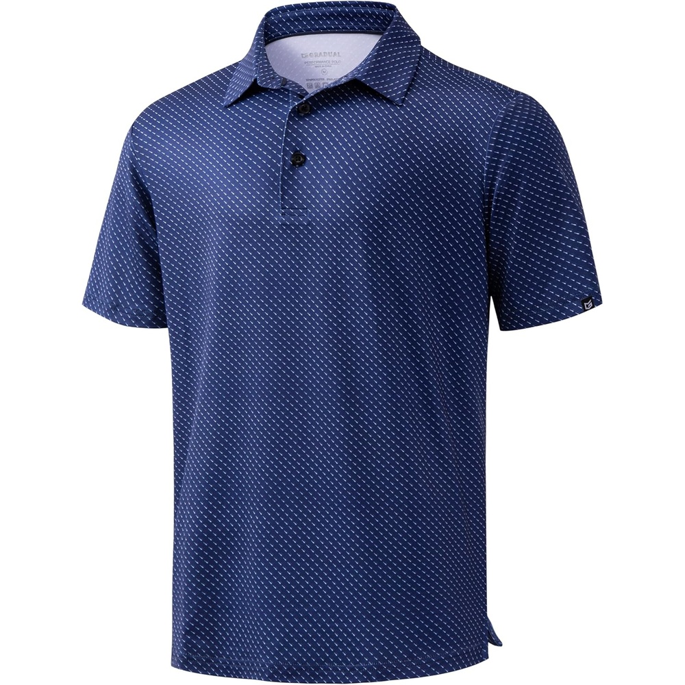 imageMens Golf Shirts Dry Fit Performance Moisture Wicking Breathable Casual Micro Print Short Sleeve PoloNavy Rocket