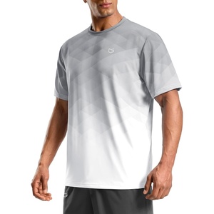 Men’s Athletic Running Shirts Dry Fit Moisture Wicking Workout Gym T-Shirts Short Sleeve Cooling Tee Tops for Men(A-grey/White Gradient)