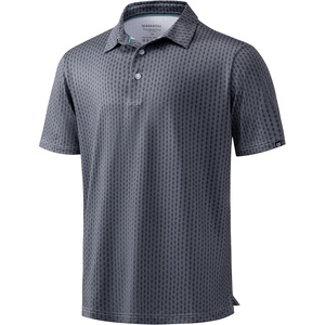 Men’s Golf Shirts Dry Fit Performance Moisture Wicking Breathable Casual Micro Print Short Sleeve Polo(Deep Grey Texture)