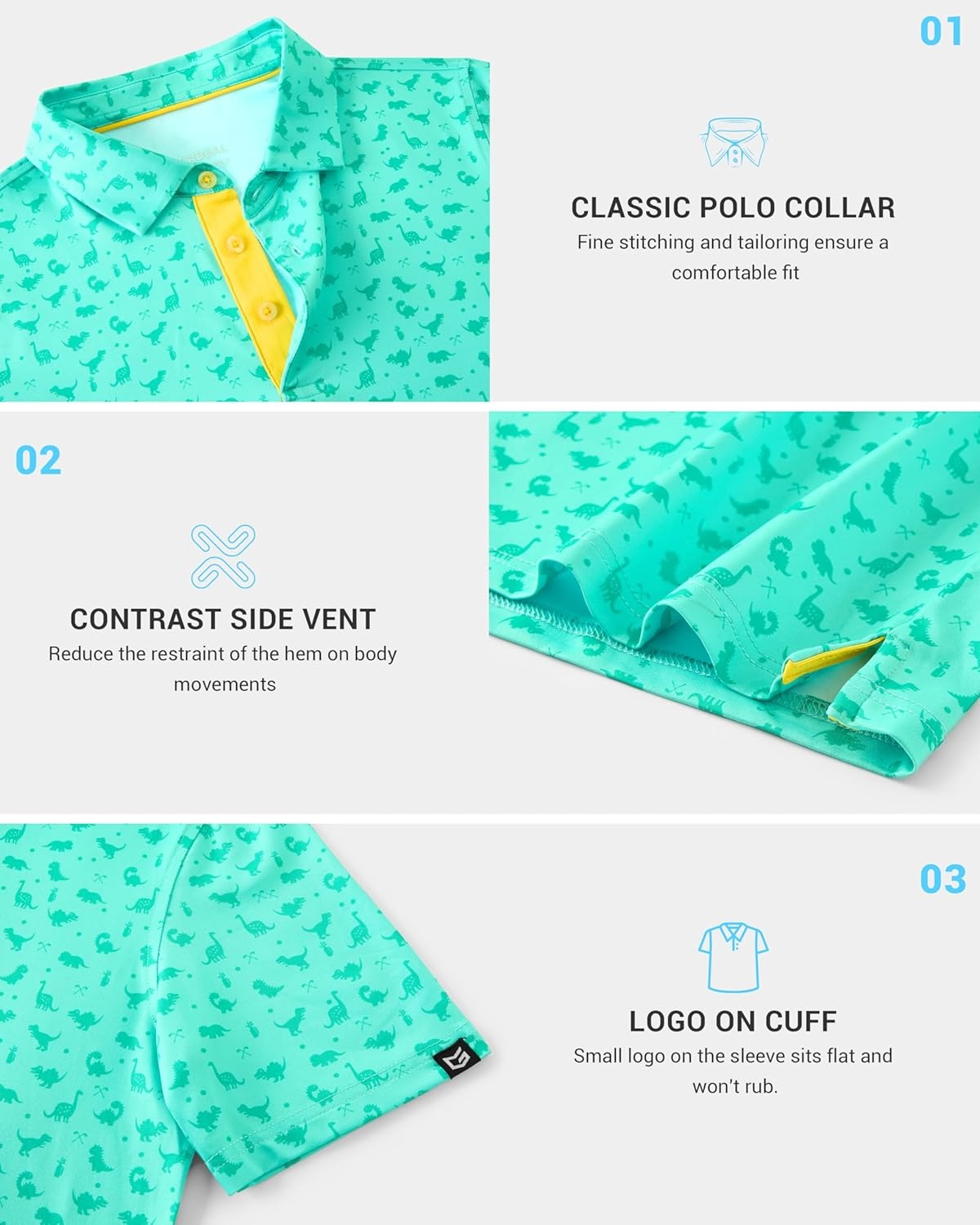 image:imageBoys Polo Shirt Short Sleeve Funny Print Golf Moisture Wicking Collared Casual Athletic Shirts for Youth Performance KidsGreen Dinosaur