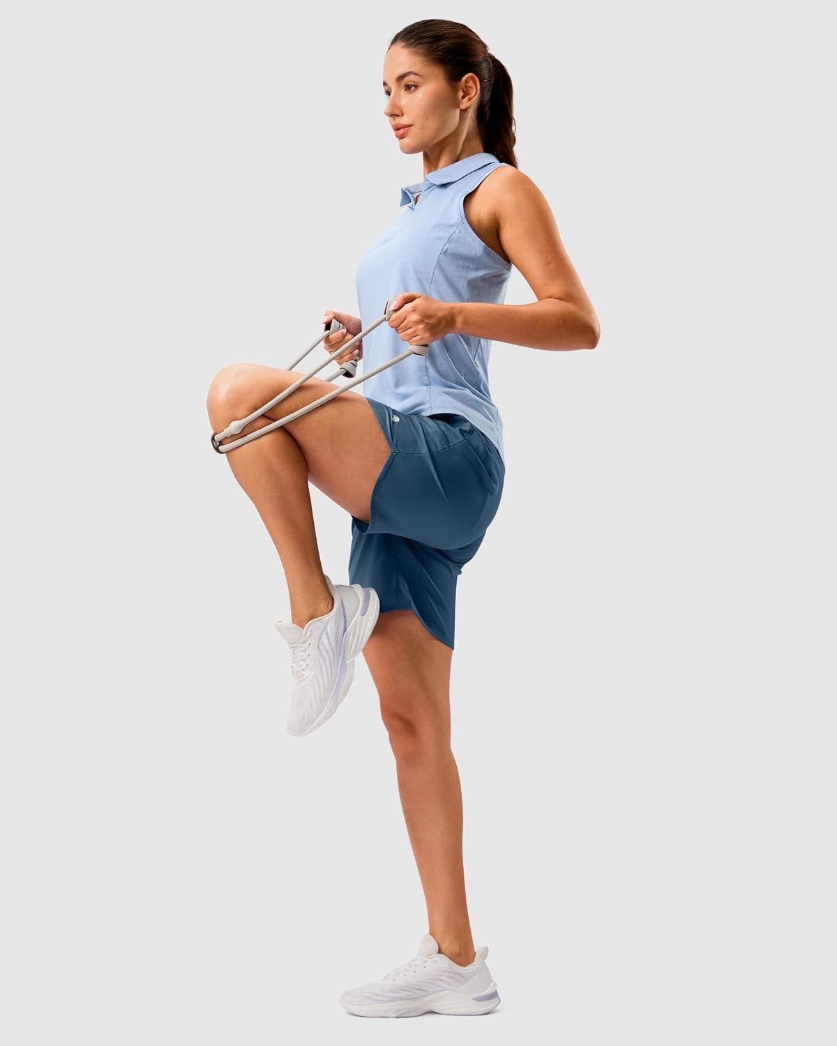 image:imageG Gradual 57 Athletic Running Shorts for Women 2 Zipper Pockets Lightweight Workout Gym Summer Dolphin Shorts with LinerBlue Grey