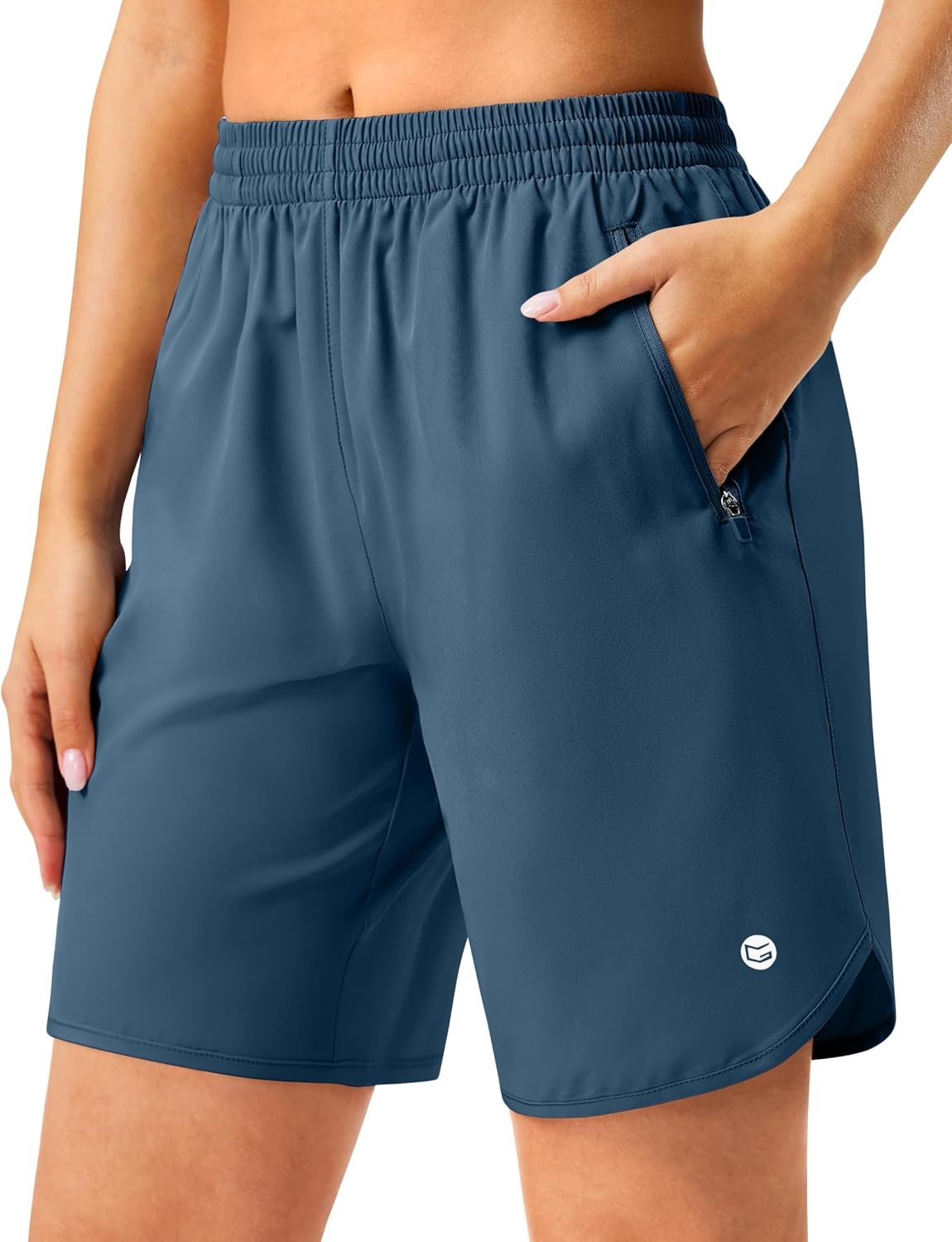 image:imageG Gradual 57 Athletic Running Shorts for Women 2 Zipper Pockets Lightweight Workout Gym Summer Dolphin Shorts with LinerBlue Grey