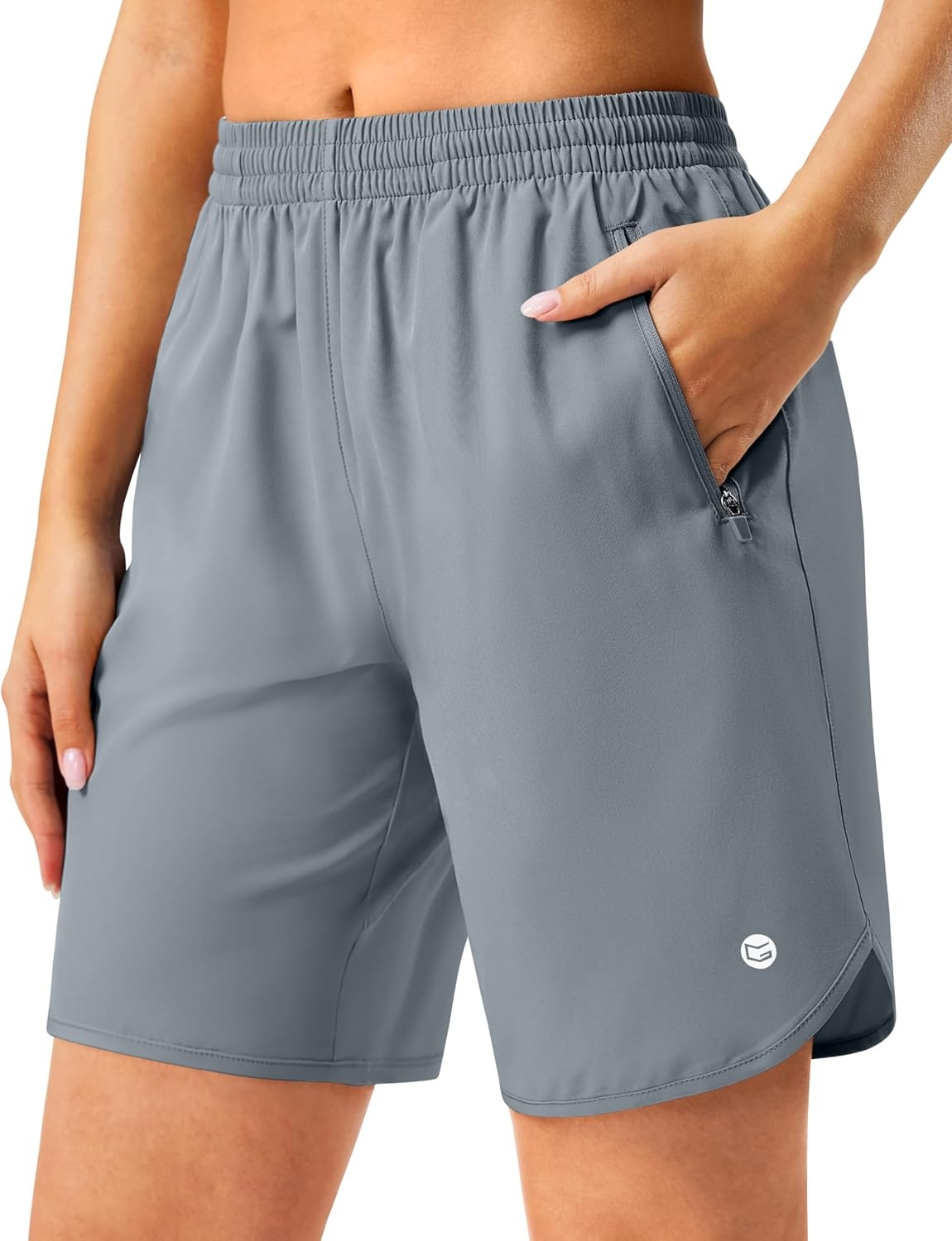 image:imageG Gradual 57 Athletic Running Shorts for Women 2 Zipper Pockets Lightweight Workout Gym Summer Dolphin Shorts with LinerLight Grey