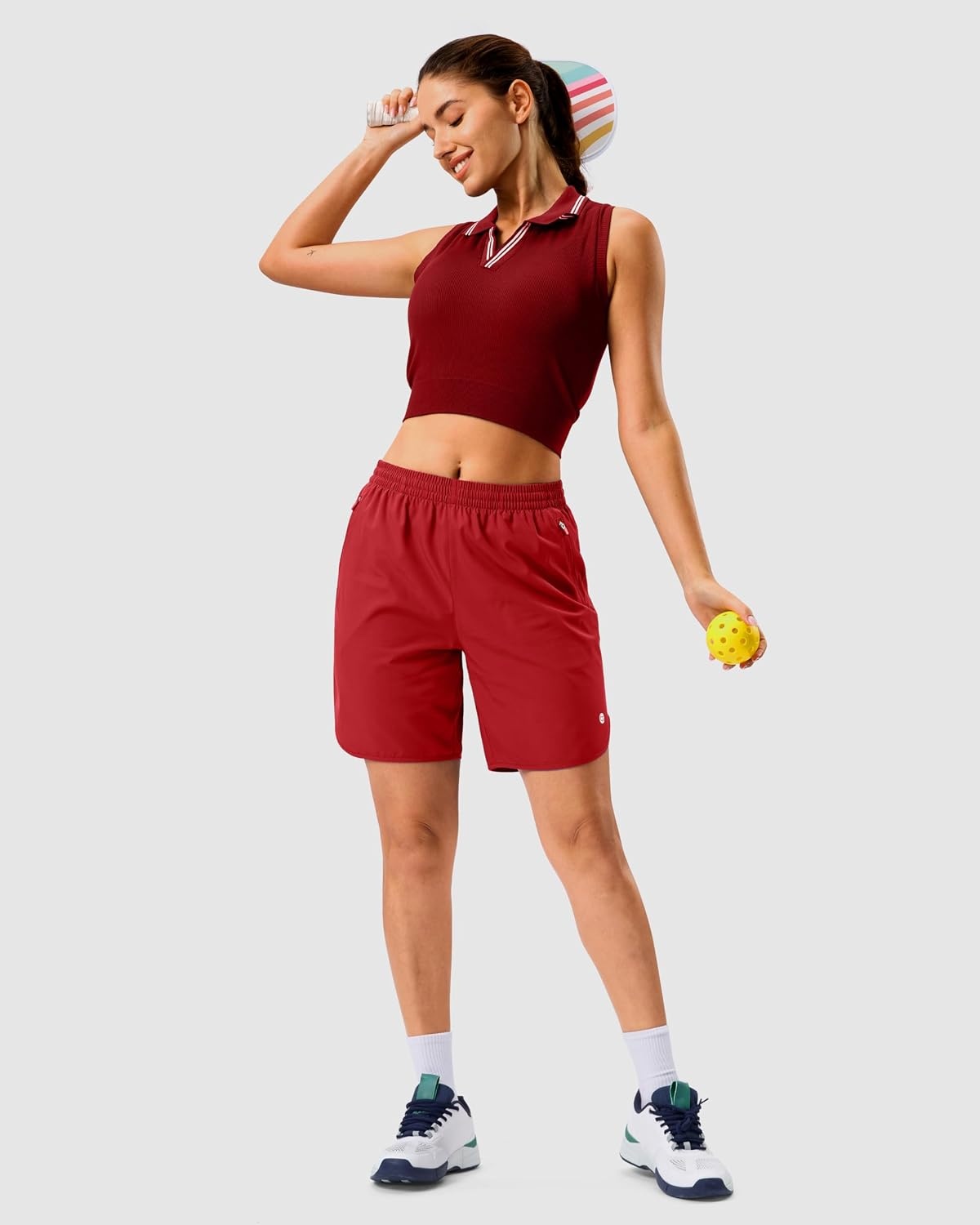 image:imageG Gradual 57 Athletic Running Shorts for Women 2 Zipper Pockets Lightweight Workout Gym Summer Dolphin Shorts with LinerRed
