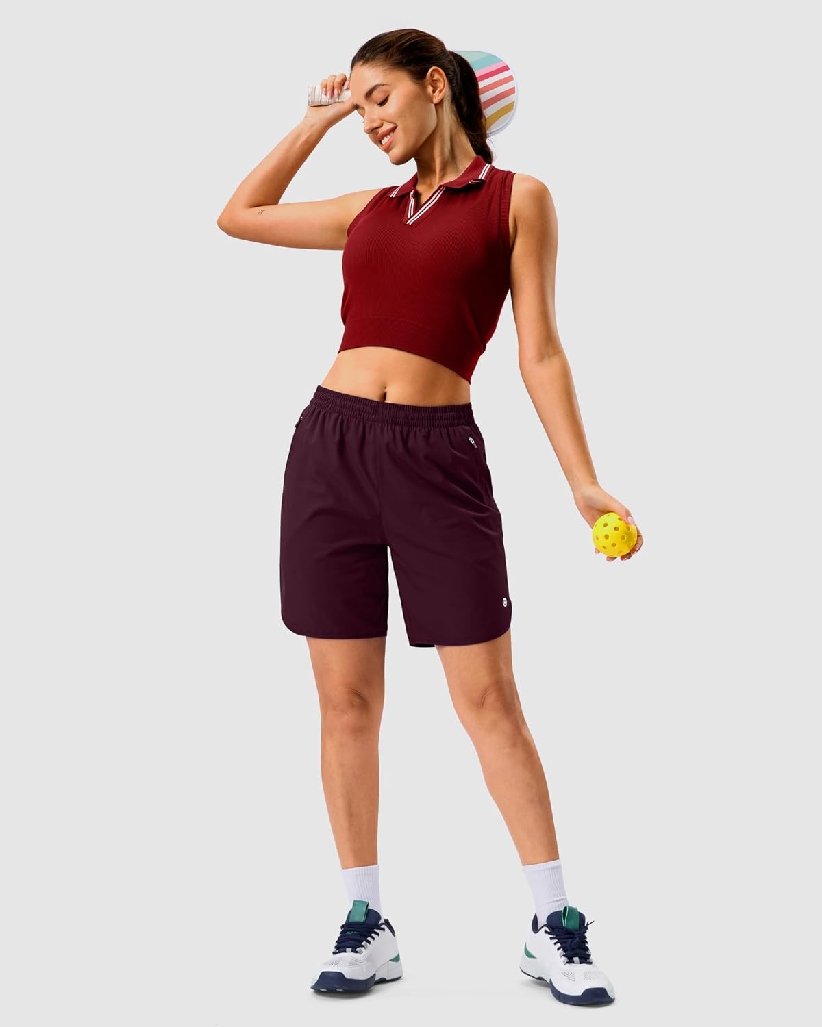 image:imageG Gradual 57 Athletic Running Shorts for Women 2 Zipper Pockets Lightweight Workout Gym Summer Dolphin Shorts with LinerWine