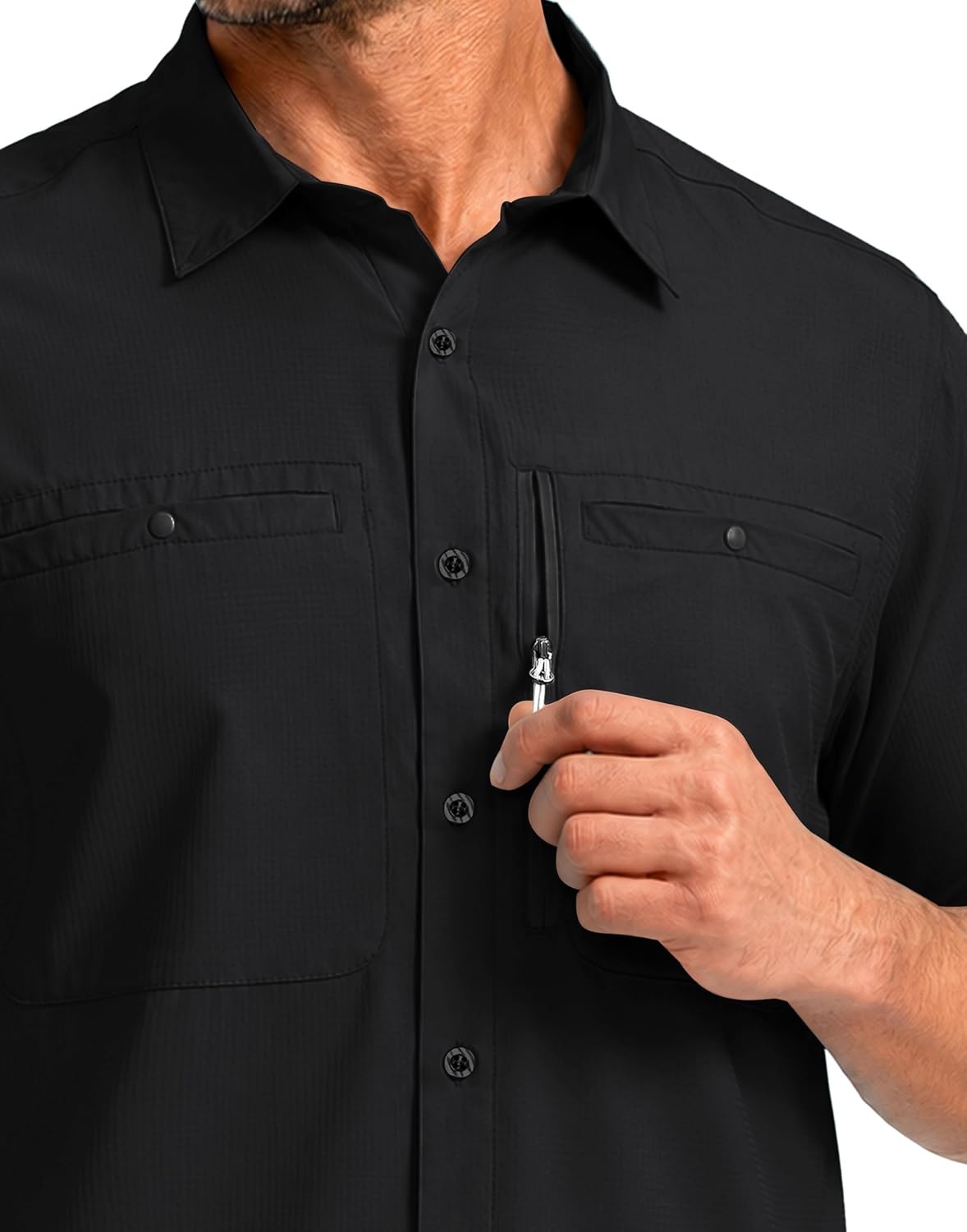 image:imageG Gradual Mens Fishing Shirts with Zipper Pockets UPF 50 Lightweight Cool Short Sleeve Button Down Shirts for Men HikingBlack