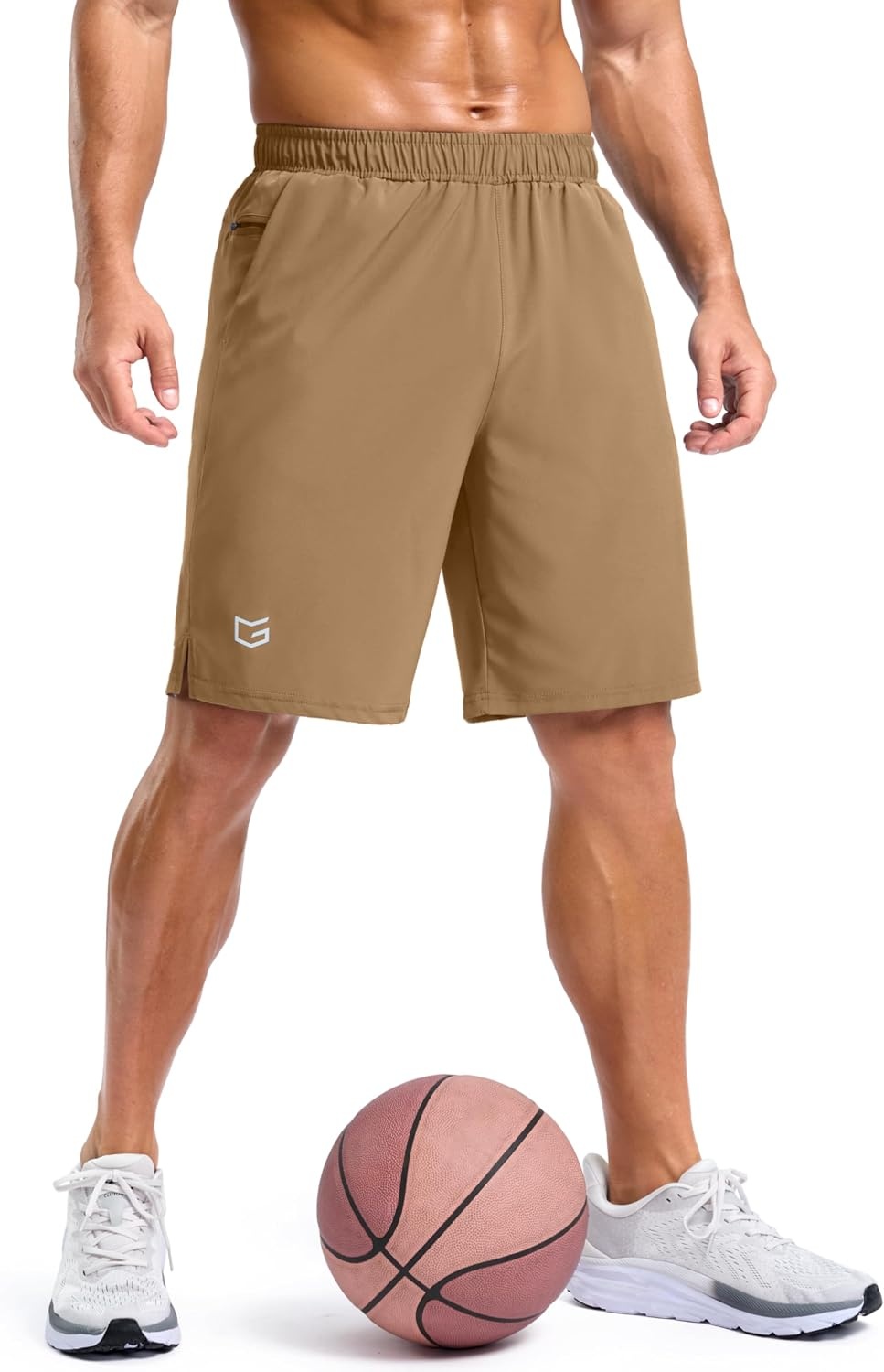 image:imageG Gradual Mens Workout Gym Shorts with 2 Zipper Pockets 7 5 9 Quick Dry Athletic Running Basketball Shorts for MenDark Khaki