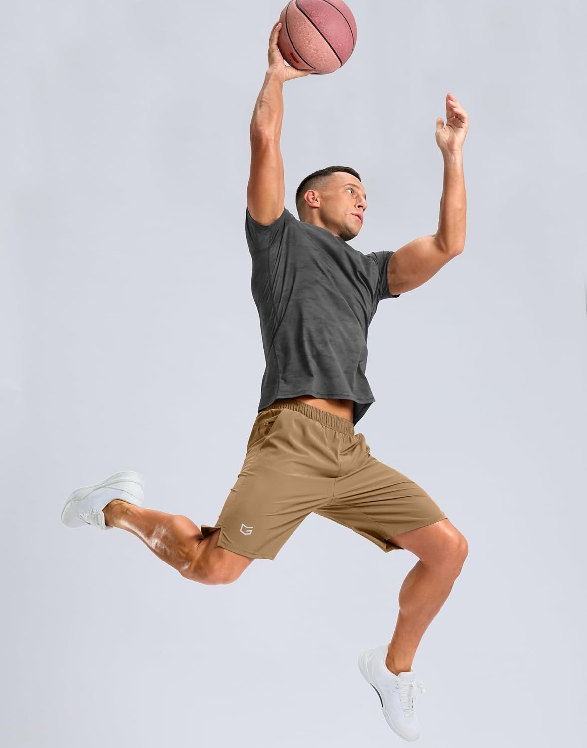 image:imageG Gradual Mens Workout Gym Shorts with 2 Zipper Pockets 7 5 9 Quick Dry Athletic Running Basketball Shorts for MenDark Khaki