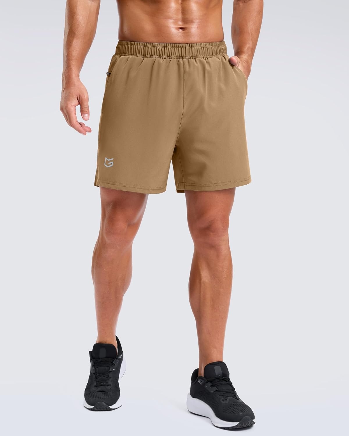 image:imageG Gradual Mens Workout Gym Shorts with 2 Zipper Pockets 7 5 9 Quick Dry Athletic Running Basketball Shorts for MenDark Khaki