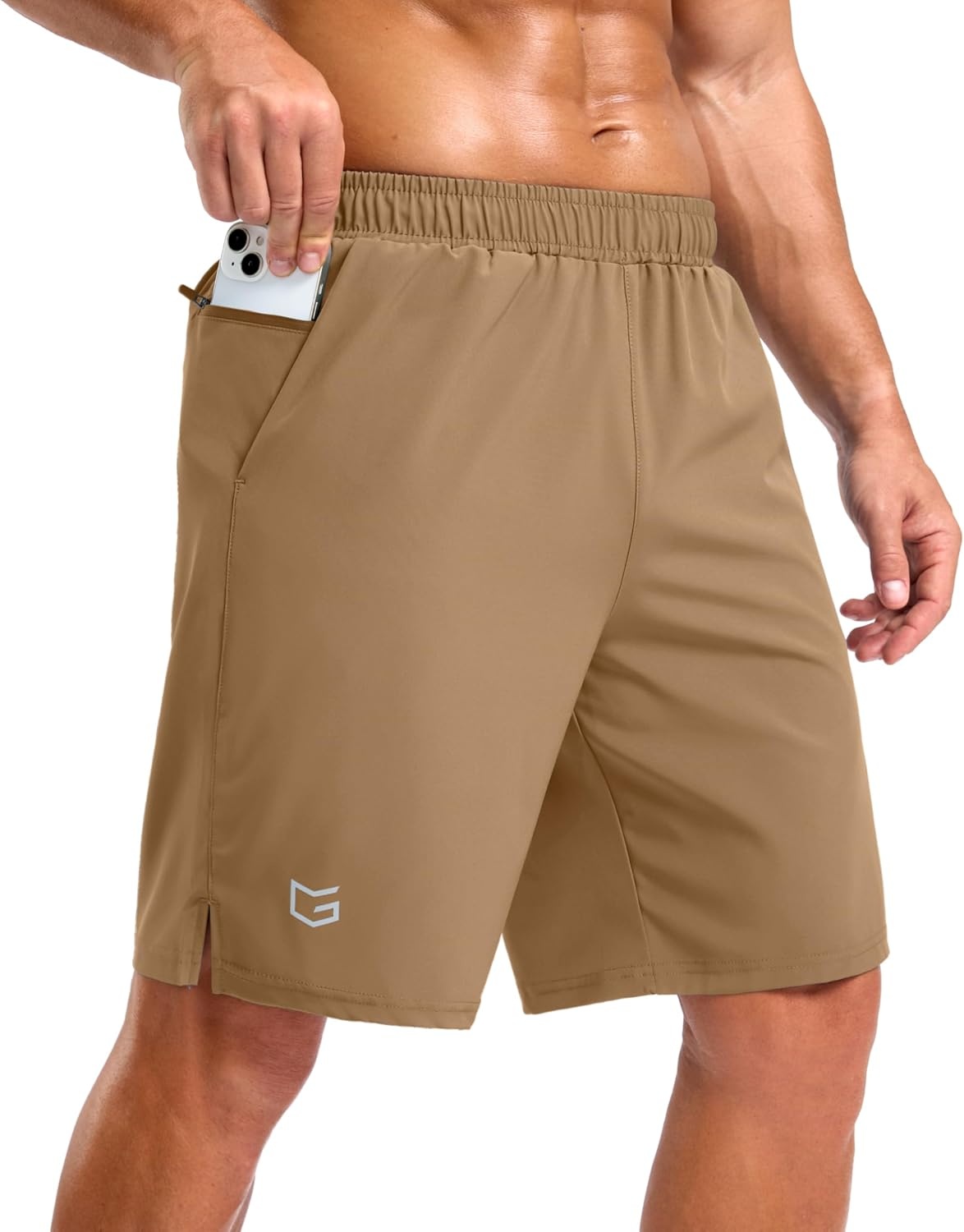 image:imageG Gradual Mens Workout Gym Shorts with 2 Zipper Pockets 7 5 9 Quick Dry Athletic Running Basketball Shorts for MenDark Khaki