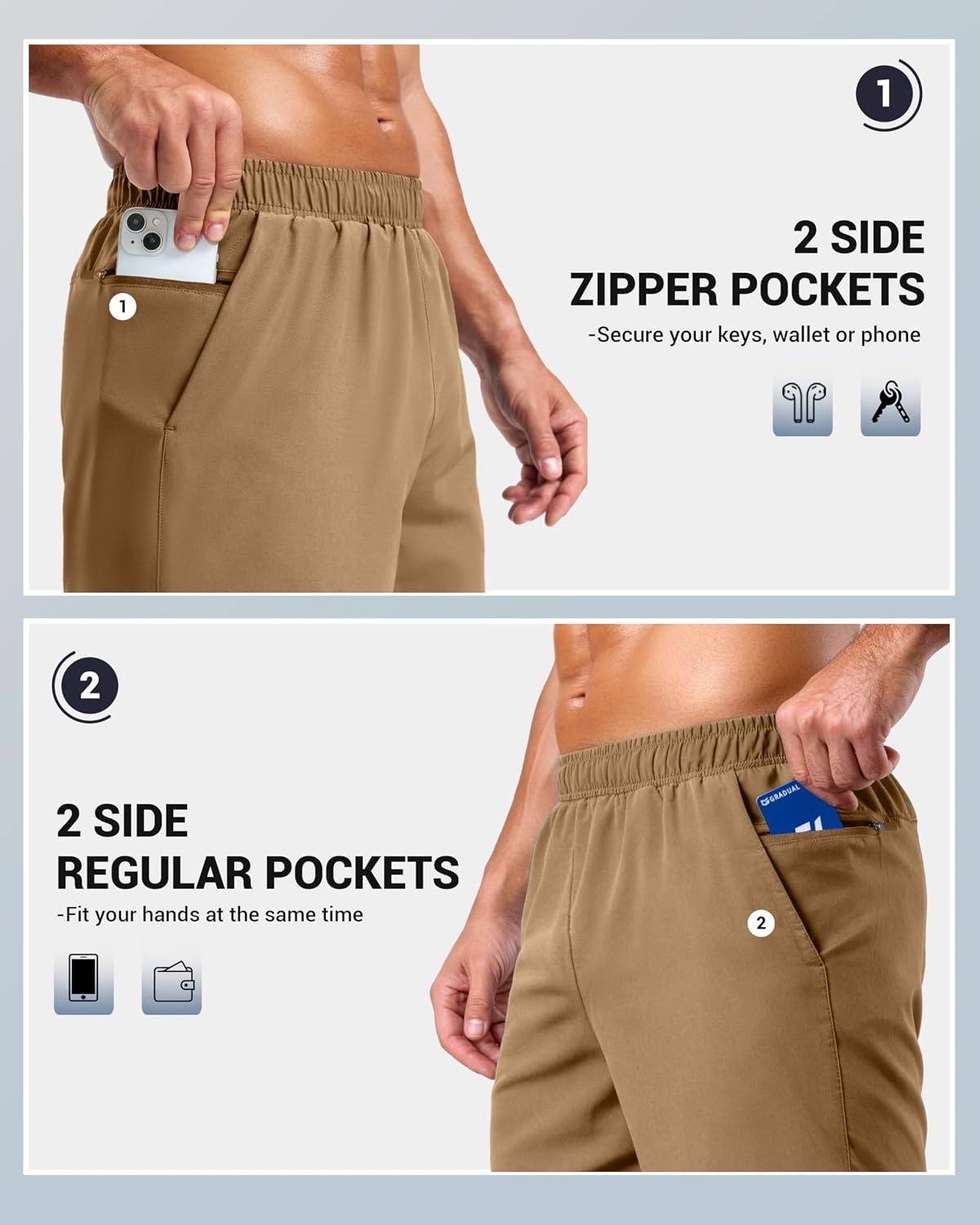 image:imageG Gradual Mens Workout Gym Shorts with 2 Zipper Pockets 7 5 9 Quick Dry Athletic Running Basketball Shorts for MenDark Khaki