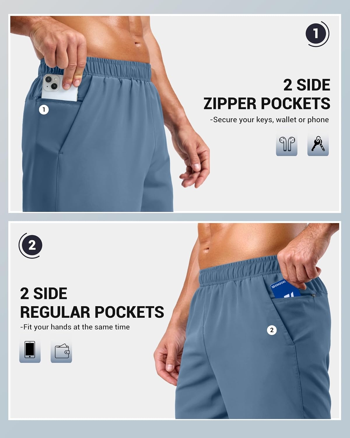image:imageG Gradual Mens Workout Gym Shorts with 2 Zipper Pockets 7 5 9 Quick Dry Athletic Running Basketball Shorts for MenDusty Blue