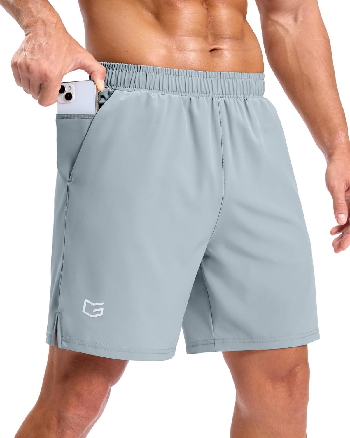 image:imageG Gradual Mens Workout Gym Shorts with 2 Zipper Pockets 7 5 9 Quick Dry Athletic Running Basketball Shorts for MenLight Grey