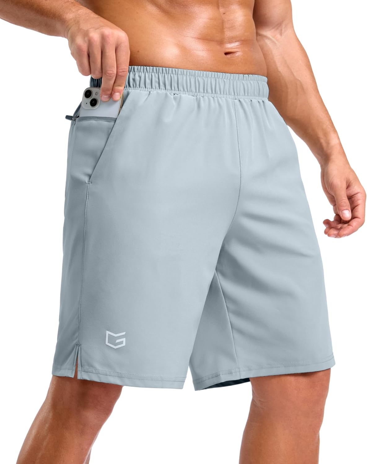 image:imageG Gradual Mens Workout Gym Shorts with 2 Zipper Pockets 7 5 9 Quick Dry Athletic Running Basketball Shorts for MenLight Grey