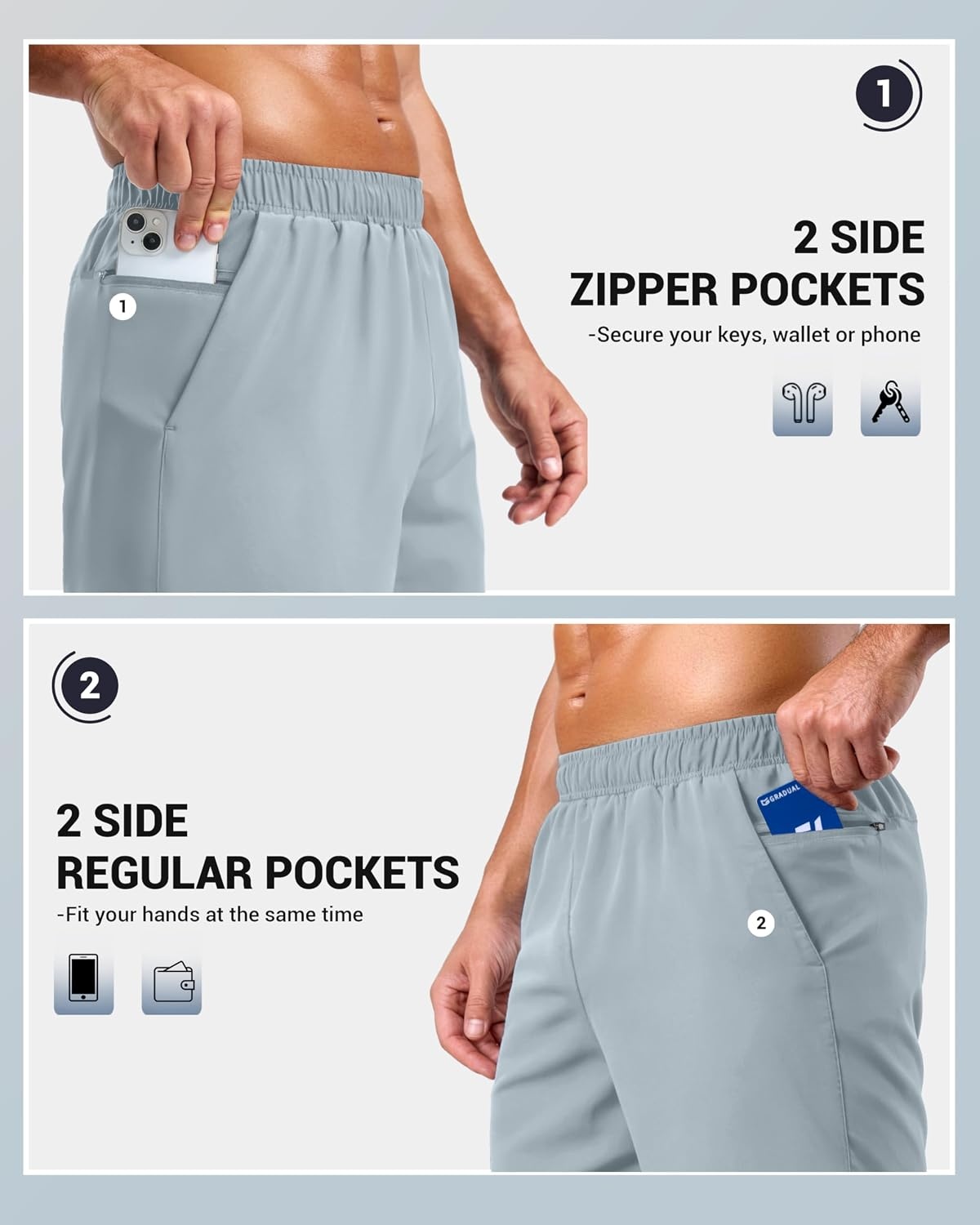 image:imageG Gradual Mens Workout Gym Shorts with 2 Zipper Pockets 7 5 9 Quick Dry Athletic Running Basketball Shorts for MenLight Grey