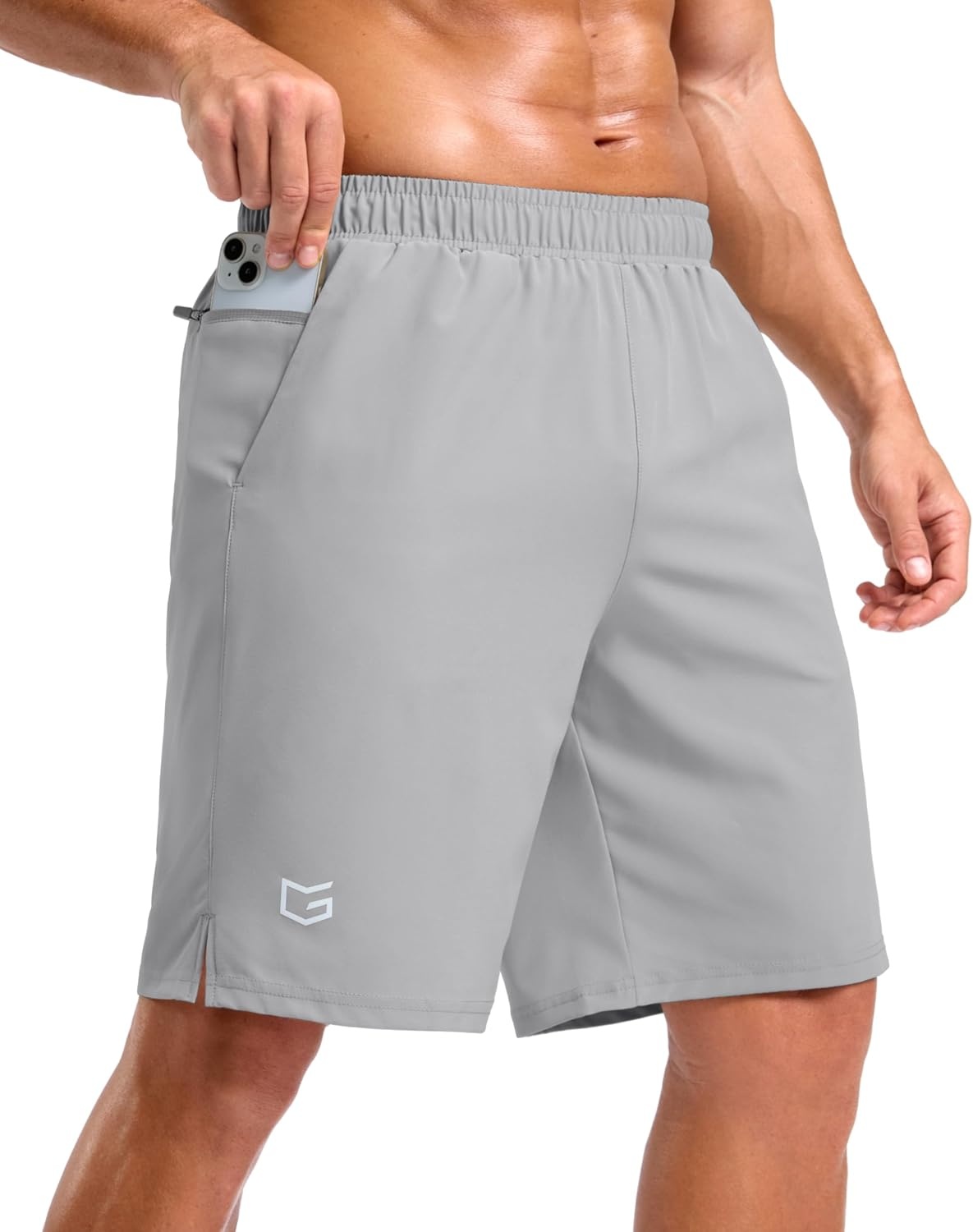 image:imageG Gradual Mens Workout Gym Shorts with 2 Zipper Pockets 7 5 9 Quick Dry Athletic Running Basketball Shorts for MenPlatinum Grey