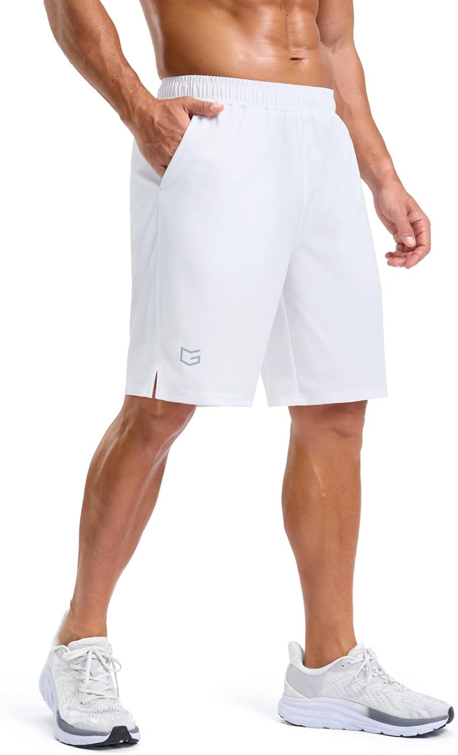 image:imageG Gradual Mens Workout Gym Shorts with 2 Zipper Pockets 7 5 9 Quick Dry Athletic Running Basketball Shorts for MenWhite