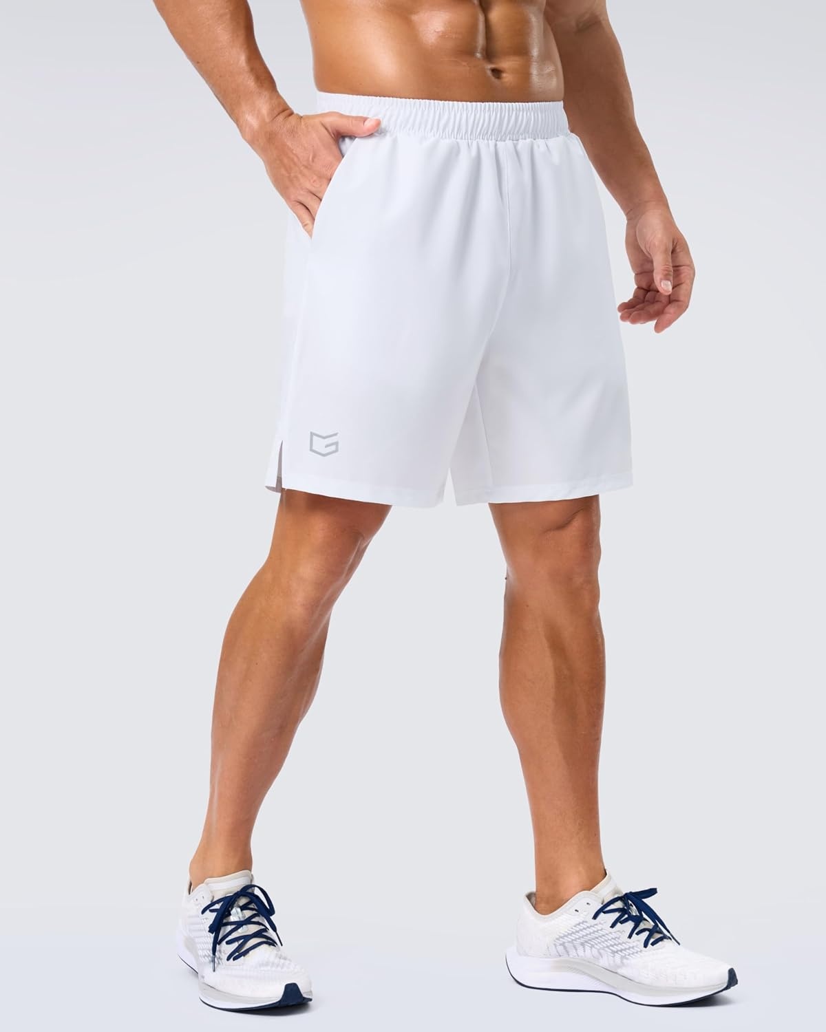 image:imageG Gradual Mens Workout Gym Shorts with 2 Zipper Pockets 7 5 9 Quick Dry Athletic Running Basketball Shorts for MenWhite