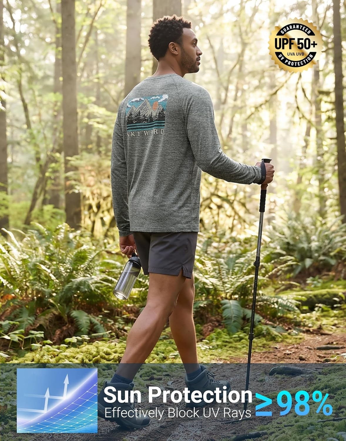 image:imageMens Sun Protection Shirts UPF 50 Rash Guard for Men Swim Long Sleeve Hiking Fishing Athletic Workout ShirtMountain a