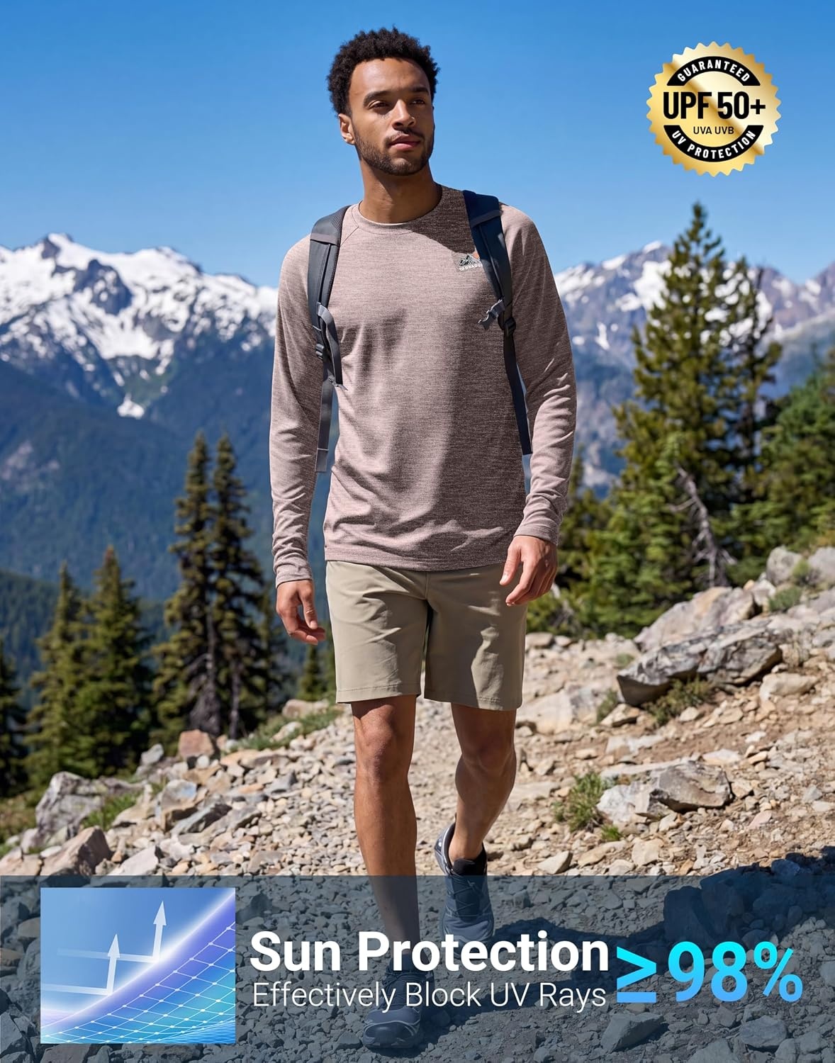 image:imageMens Sun Protection Shirts UPF 50 Rash Guard for Men Swim Long Sleeve Hiking Fishing Athletic Workout ShirtPeak a