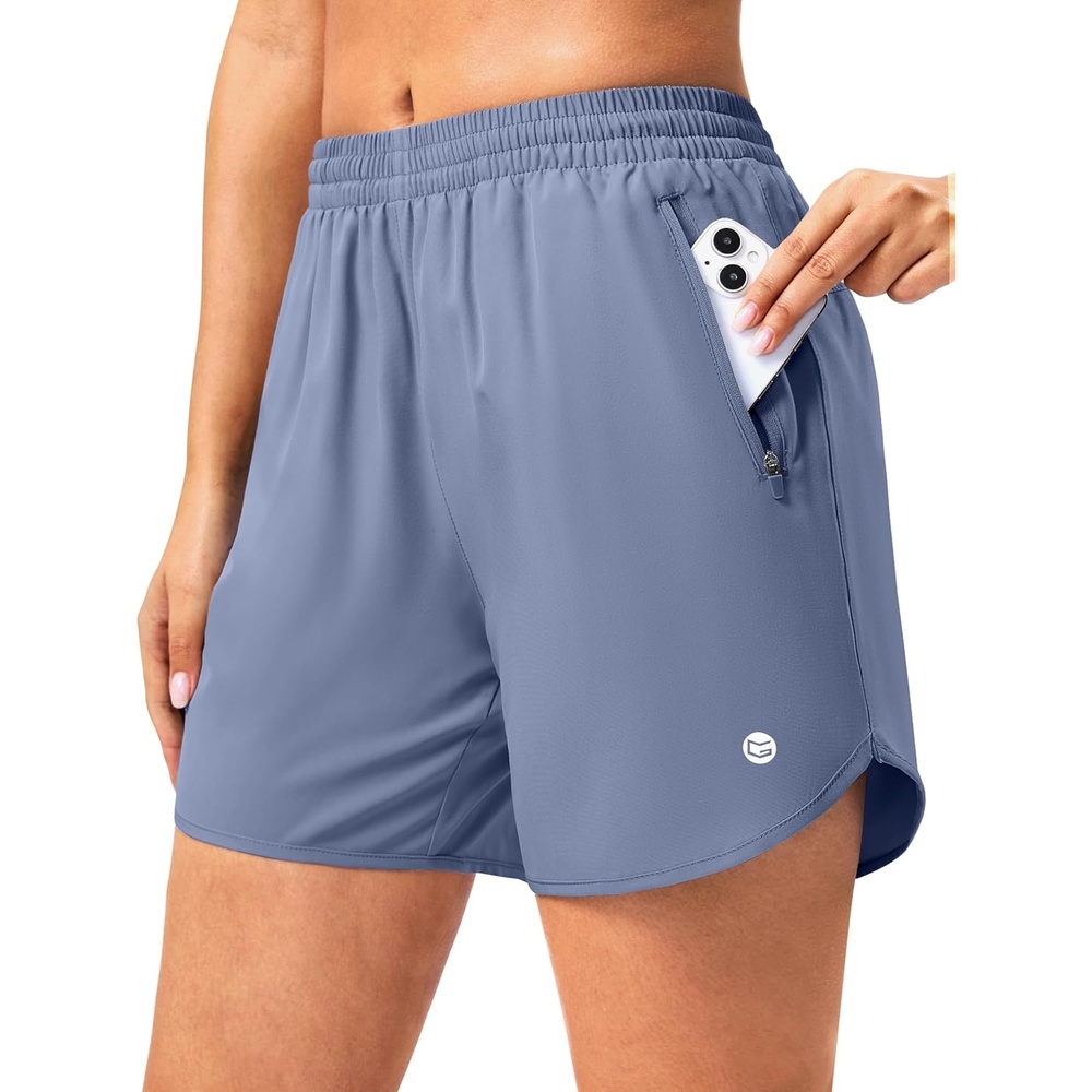 image:imageG Gradual 57 Athletic Running Shorts for Women 2 Zipper Pockets Lightweight Workout Gym Summer Dolphin Shorts with LinerStone Blue