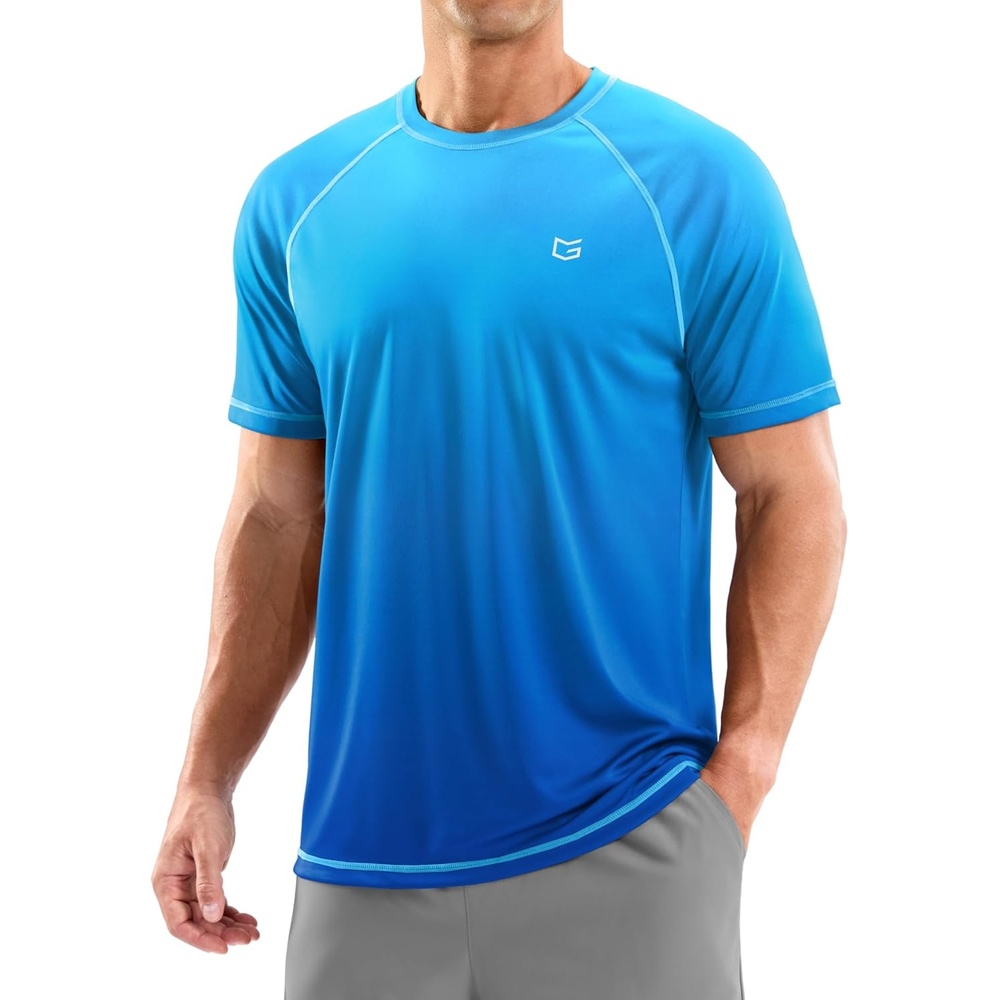 image:imageMens Sun Shirts UPF 50 Swim Short Sleeve TShirts Workout Dry Fit Tee for Pool Beach Trip Gradient Vivid Blue XXL