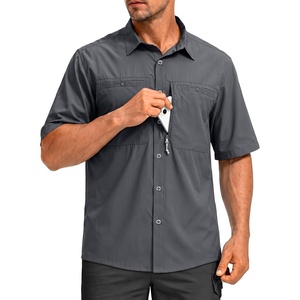 G Gradual Men’s Fishing Shirts with Zipper Pockets UPF 50+ Lightweight Cool Short Sleeve Button Down Shirts for Men Hiking(Dark Grey)