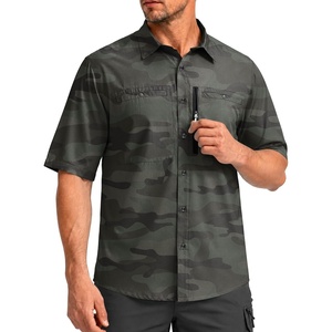 G Gradual Men’s Fishing Shirts with Zipper Pockets UPF 50+ Lightweight Cool Short Sleeve Button Down Shirts for Men Hiking(Green Camo)
