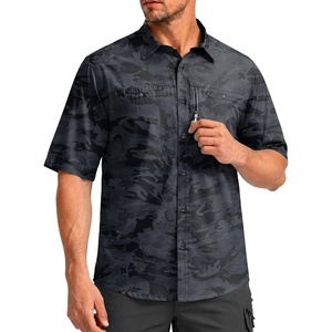 G Gradual Men’s Fishing Shirts with Zipper Pockets UPF 50+ Lightweight Cool Short Sleeve Button Down Shirts for Men Hiking(Grey Camo)