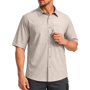 G Gradual Men’s Fishing Shirts with Zipper Pockets UPF 50+ Lightweight Cool Short Sleeve Button Down Shirts for Men Hiking(Khaki)