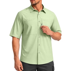 G Gradual Men’s Fishing Shirts with Zipper Pockets UPF 50+ Lightweight Cool Short Sleeve Button Down Shirts for Men Hiking(Light Green)