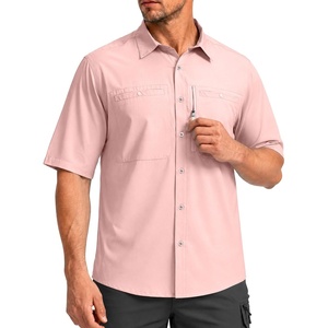 G Gradual Men’s Fishing Shirts with Zipper Pockets UPF 50+ Lightweight Cool Short Sleeve Button Down Shirts for Men Hiking(Light Pink)