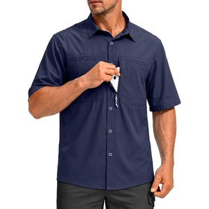 G Gradual Men’s Fishing Shirts with Zipper Pockets UPF 50+ Lightweight Cool Short Sleeve Button Down Shirts for Men Hiking(Navy)