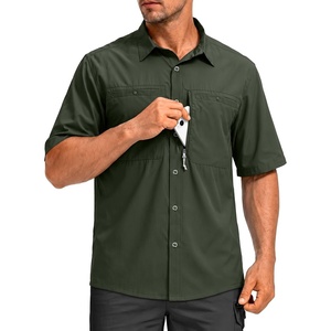 G Gradual Men’s Fishing Shirts with Zipper Pockets UPF 50+ Lightweight Cool Short Sleeve Button Down Shirts for Men Hiking(Olive)