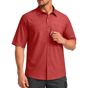 G Gradual Men’s Fishing Shirts with Zipper Pockets UPF 50+ Lightweight Cool Short Sleeve Button Down Shirts for Men Hiking(Red)