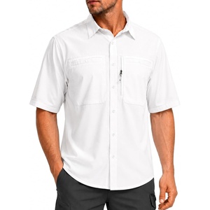 G Gradual Men’s Fishing Shirts with Zipper Pockets UPF 50+ Lightweight Cool Short Sleeve Button Down Shirts for Men Hiking(White)