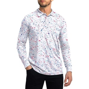 Men’s Polo Shirt Long Sleeve Golf Shirts Lightweight UPF 50+ Sun Protection Cool Shirts for Men Work Fishing Outdoor(White Colored Dots)