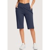 G Gradual Women’s 14″ Bermuda Long Shorts Knee Length High Waisted Athletic Shorts with Pockets Stretch Casual Summer Walking(B Navy)