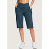 G Gradual Women’s 14″ Bermuda Long Shorts Knee Length High Waisted Athletic Shorts with Pockets Stretch Casual Summer Walking(Indigo)