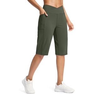 G Gradual Women’s 14″ Bermuda Long Shorts Knee Length High Waisted Athletic Shorts with Pockets Stretch Casual Summer Walking(Sage)
