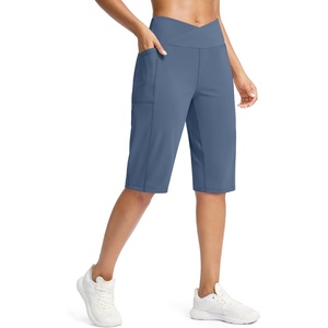 G Gradual Women’s 14″ Bermuda Long Shorts Knee Length High Waisted Athletic Shorts with Pockets Stretch Casual Summer Walking(Universe Blue)